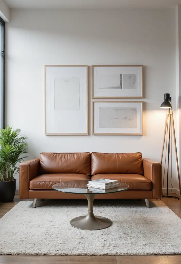 12 Small Office with Couch Ideas You’ll Love - 1. Minimalist Chic: The Sleek Leather Couch