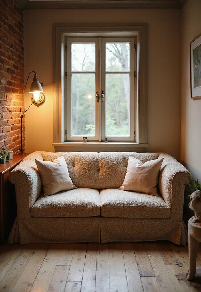 12 Small Office with Couch Ideas You’ll Love - 10. Soft Textures: The Fabric Couch