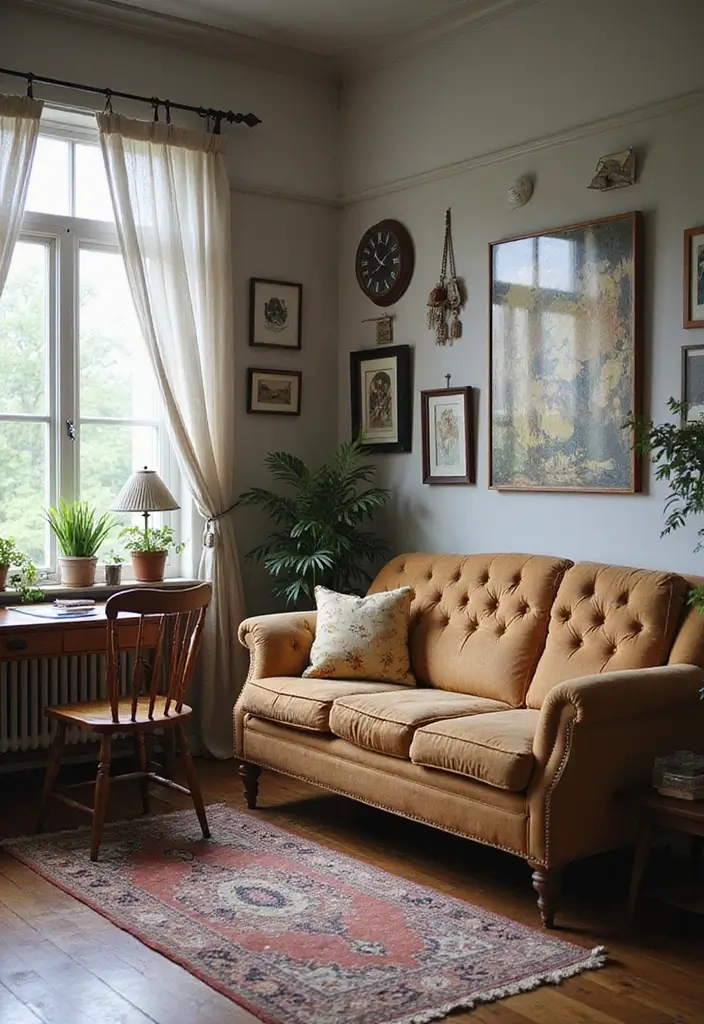 12 Small Office with Couch Ideas You’ll Love - 4. Rustic Charm: A Vintage Couch