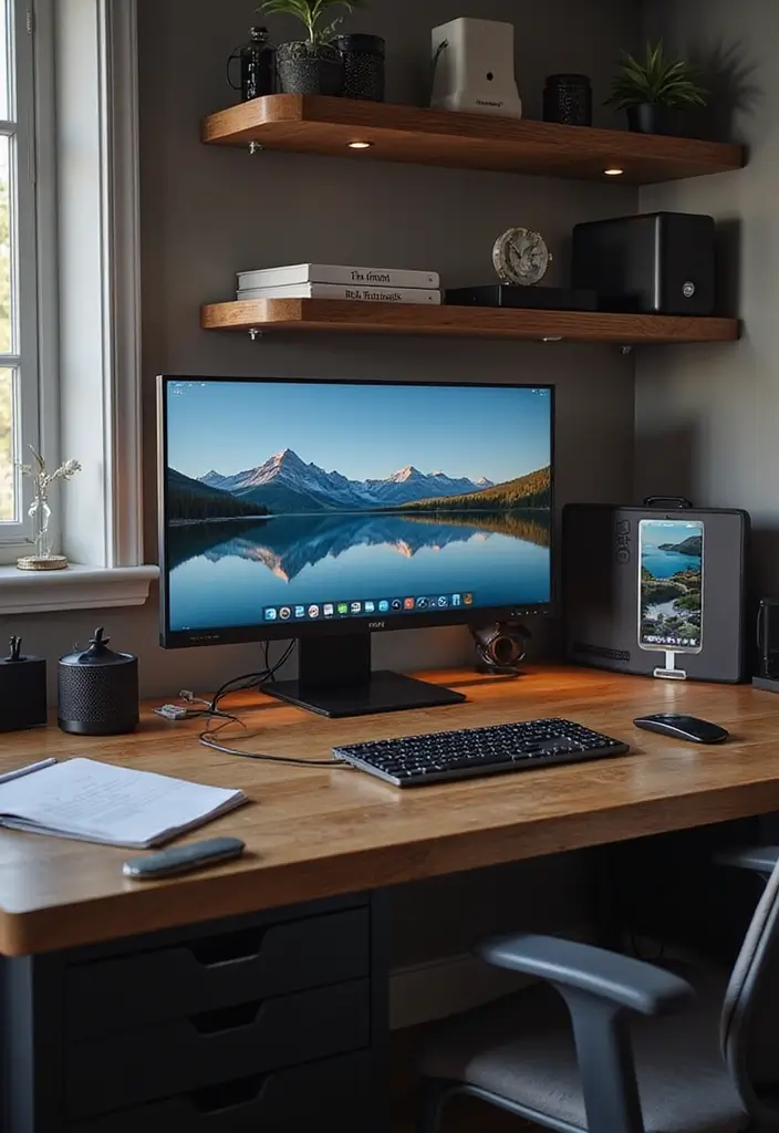 15 Man Cave Office Ideas for the Ultimate Escape - 8. Tech Haven with Integrated Gadgets