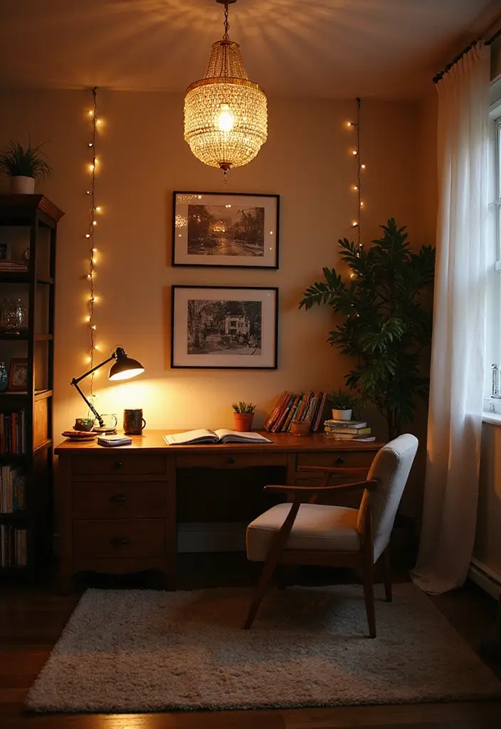 15 Home Office Library Ideas for Book Lovers - 11. Layered Lighting