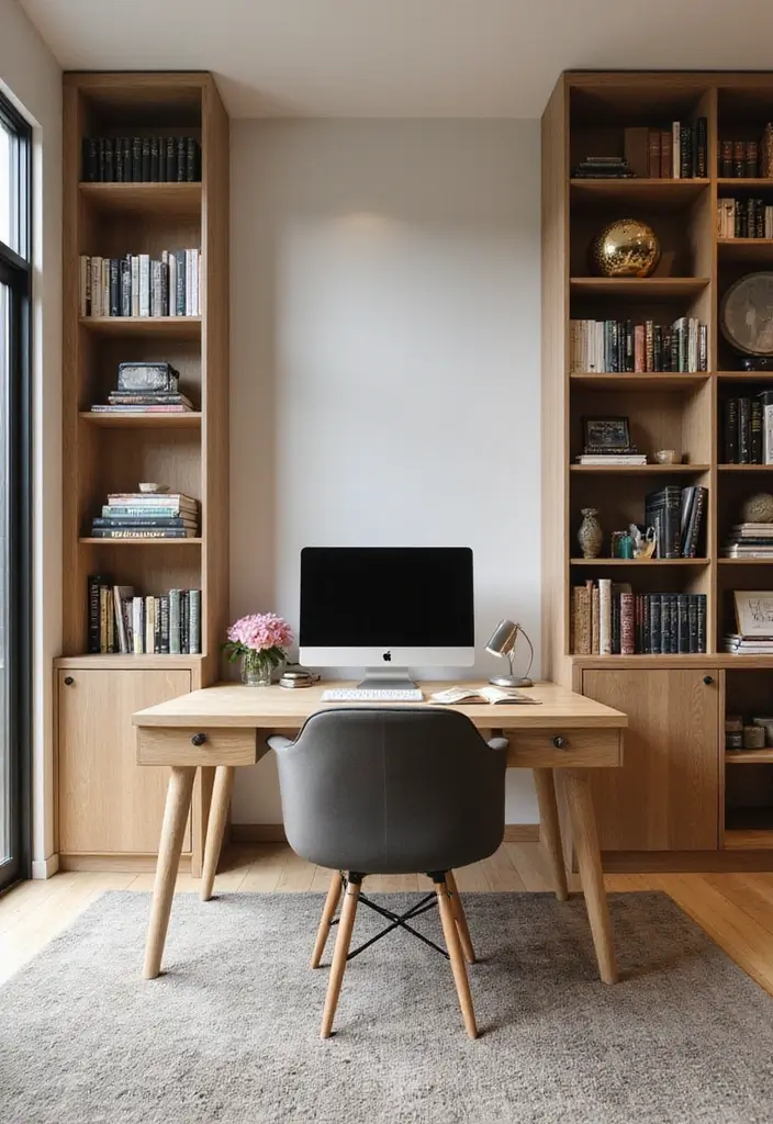 15 Home Office Library Ideas for Book Lovers - 7. Desk with Built-In Bookshelves