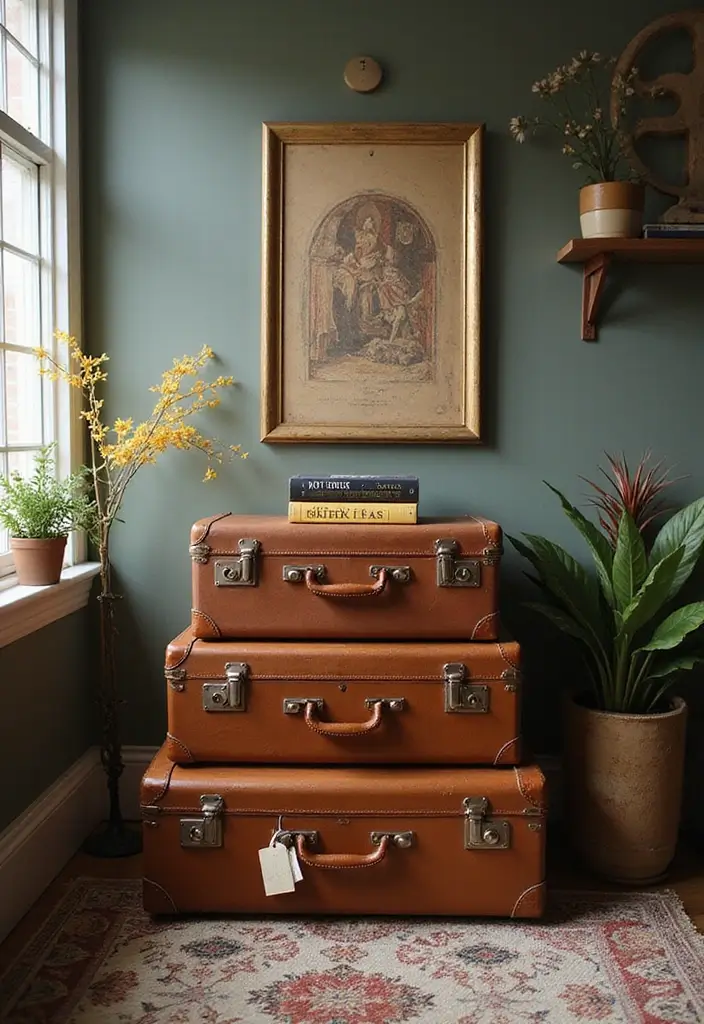15 Home Office Library Ideas for Book Lovers - 8. Vintage Suitcases as Storage