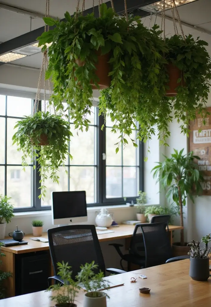 15 Inspiring Offices with Plants That Feel Refreshing - 2. Hanging Garden Workspace