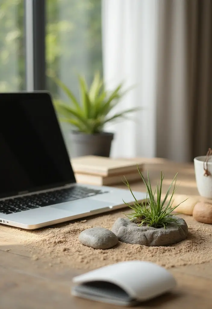 15 Inspiring Offices with Plants That Feel Refreshing - 6. Workspace with a Zen Garden