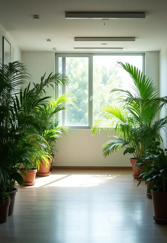 15 Inspiring Offices with Plants That Feel Refreshing - 9. Bright Light Spaces with Large Plants