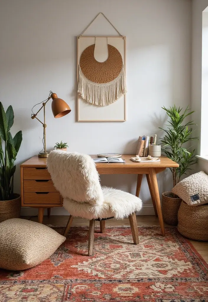 15 Mid-Century Modern Home Office Ideas That Pop - 12. Textural Variety