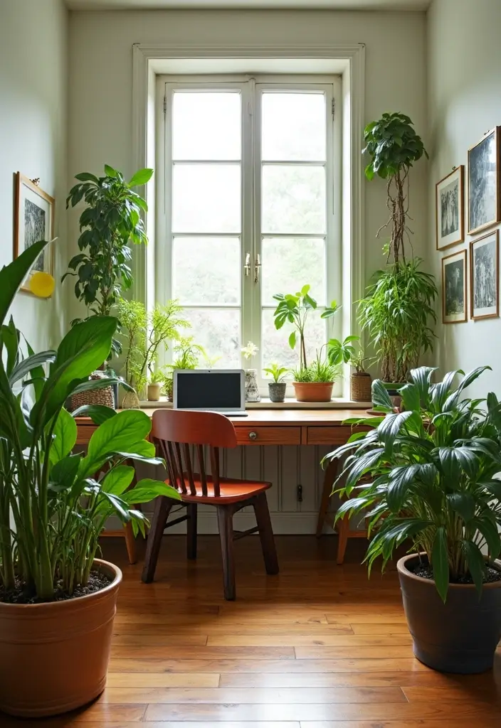 15 Mid-Century Modern Home Office Ideas That Pop - 3. Greenery for Fresh Air