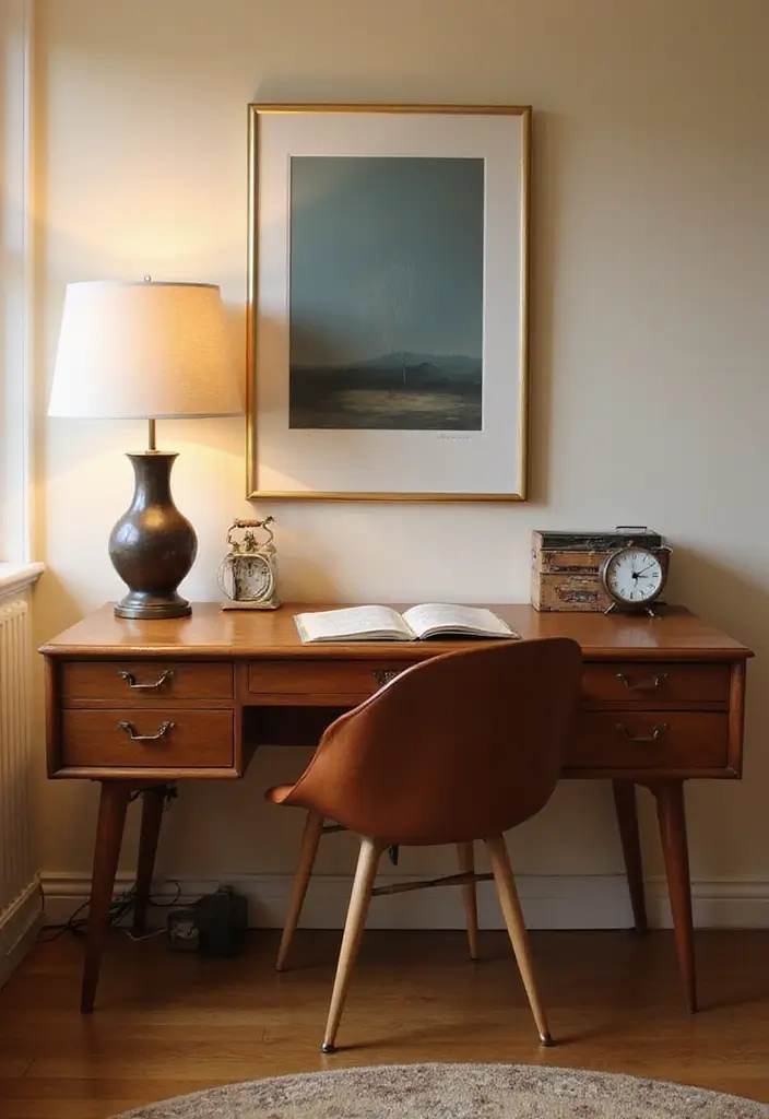 15 Mid-Century Modern Home Office Ideas That Pop - 4. Vintage Accessories
