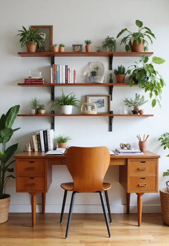 15 Mid-Century Modern Home Office Ideas That Pop - 8. Streamlined Shelving