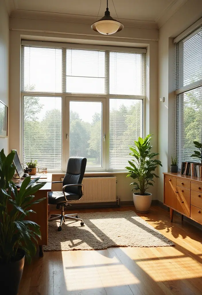 15 Mid-Century Modern Home Office Ideas That Pop - 9. Natural Light Enhancement