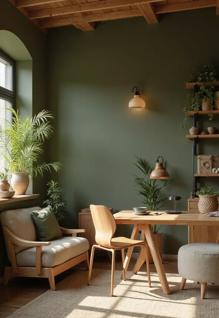 17 Best Office Paint Colors for Focus & Productivity - 12. Earthy Olive Green