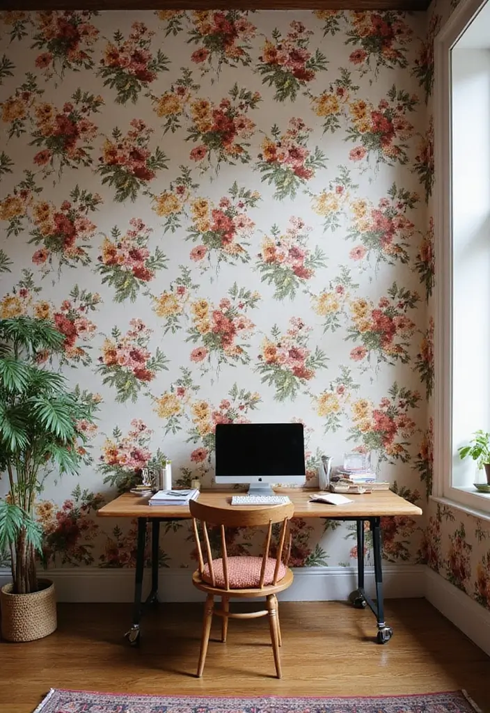 18 Boho Office Ideas That Bring Creative Energy - 15. Boho-Inspired Wallpaper