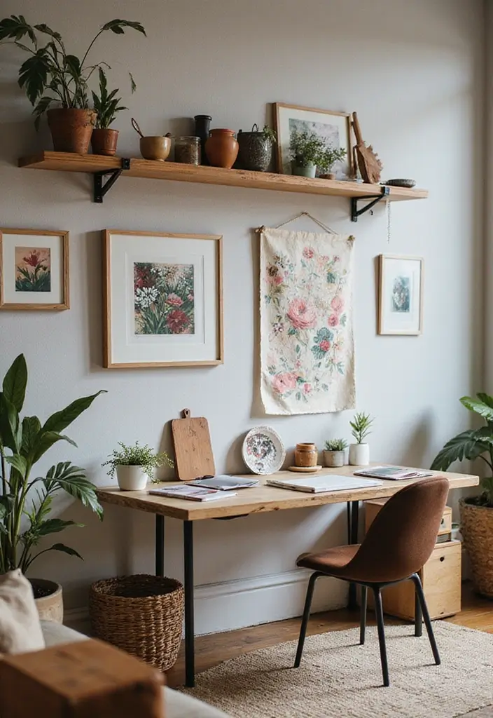 18 Boho Office Ideas That Bring Creative Energy - 17. Artistic Showcase