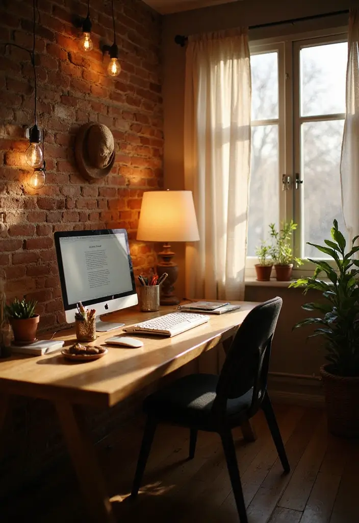 18 Boho Office Ideas That Bring Creative Energy - 6. Inviting Lighting