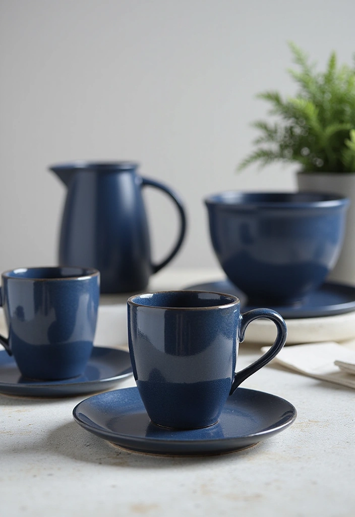 18 Dark Blue Office Ideas That Feel Sophisticated - 16. Blue Mugs and Dishware