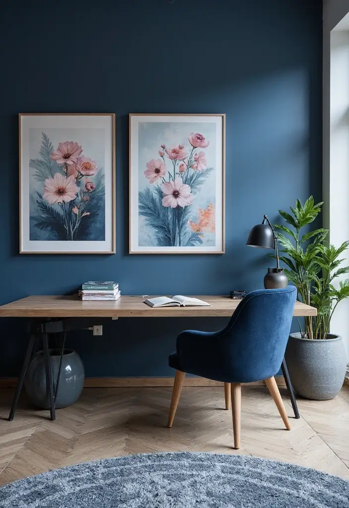 18 Dark Blue Office Ideas That Feel Sophisticated - 5. Inspiring Dark Blue Artwork