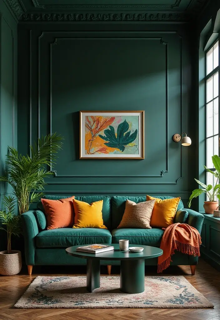 18 Dark Green Office Designs That Look Luxurious - 10. Bright Accents