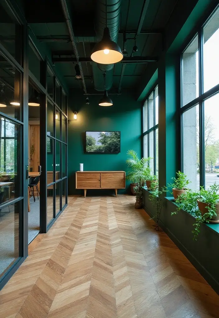 18 Dark Green Office Designs That Look Luxurious - 14. Mixed Media