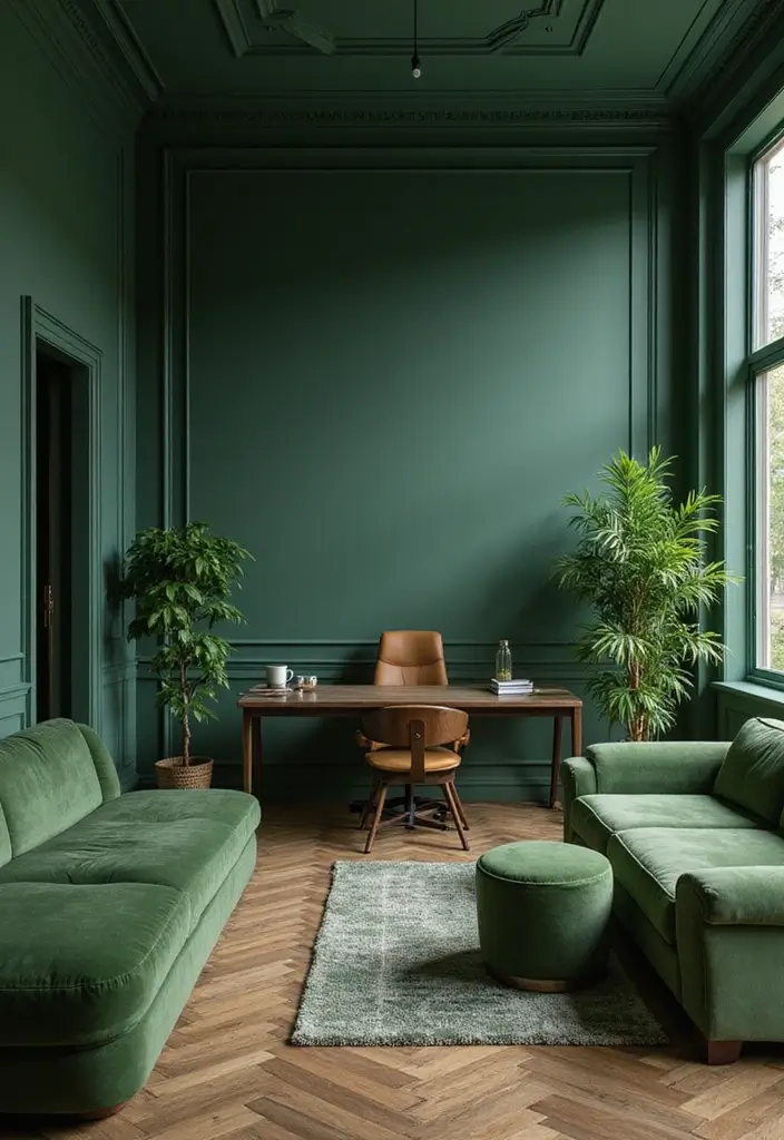 18 Dark Green Office Designs That Look Luxurious - 17. Shades of Green