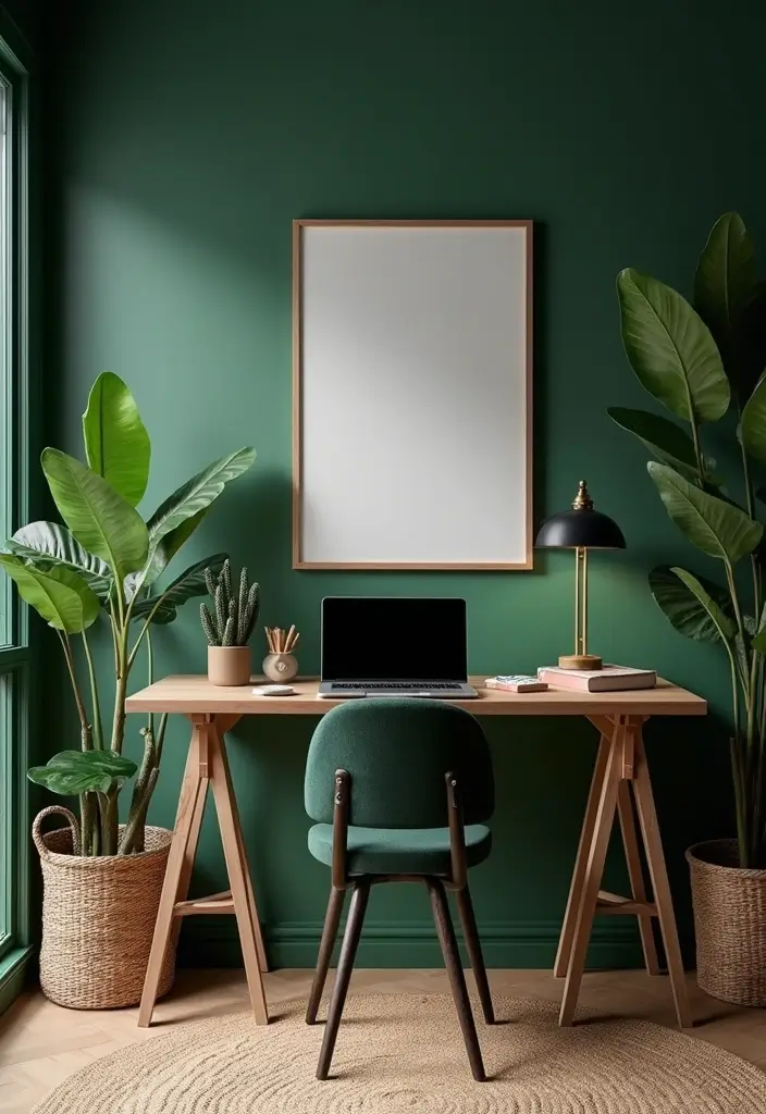 18 Dark Green Office Designs That Look Luxurious - 18. Personal Touches