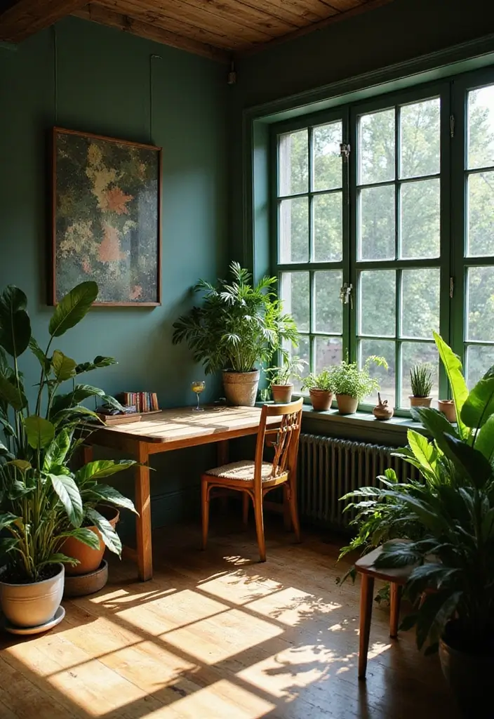 18 Dark Green Office Designs That Look Luxurious - 2. Forest Retreat