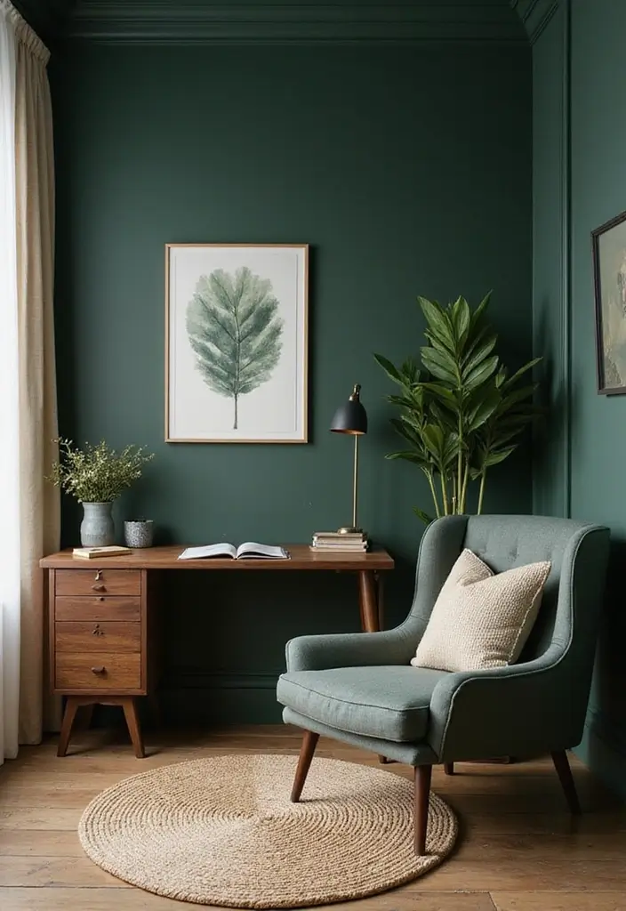 18 Dark Green Office Designs That Look Luxurious - 9. Textured Layers