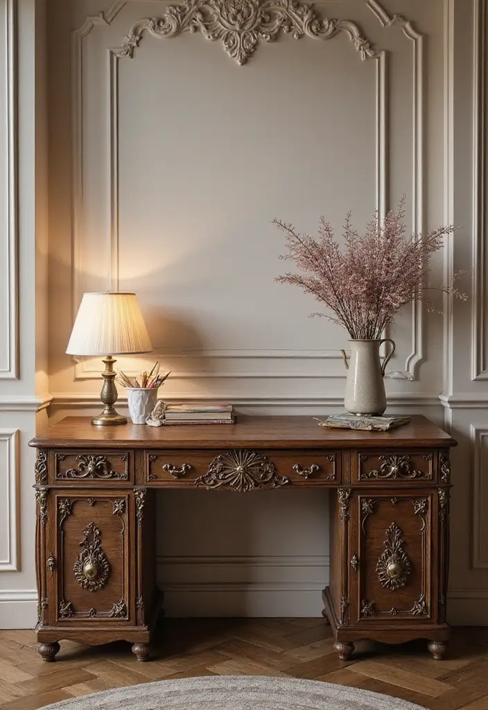 18 Feminine Home Office Ideas That Feel Chic - 1. Vintage-Inspired Desks