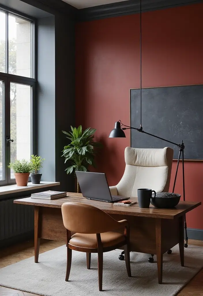 18 Masculine Home Office Ideas That Look Bold - 12. Bold Color Accents