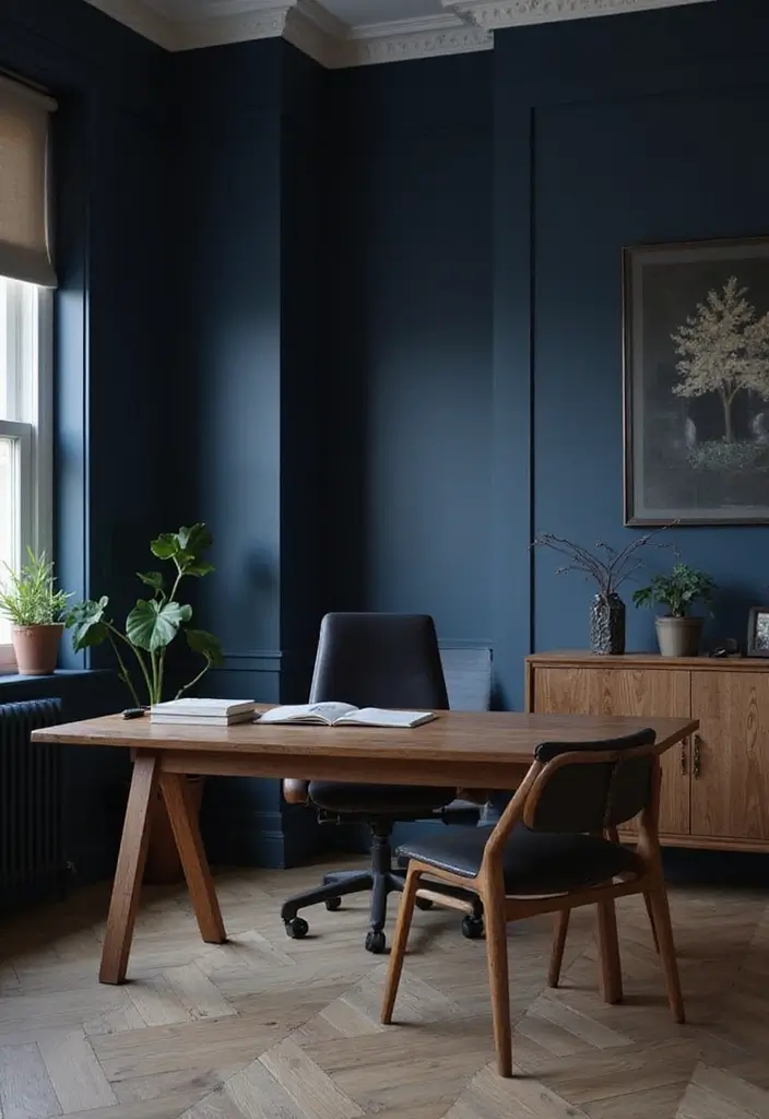 18 Masculine Home Office Ideas That Look Bold - 2. Dark and Daring