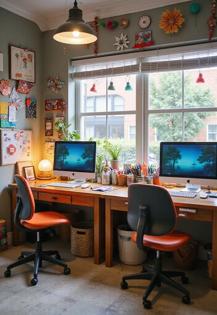 18 Two Desk Home Office Layouts for Productivity - 10. Artistic Dual Workspace