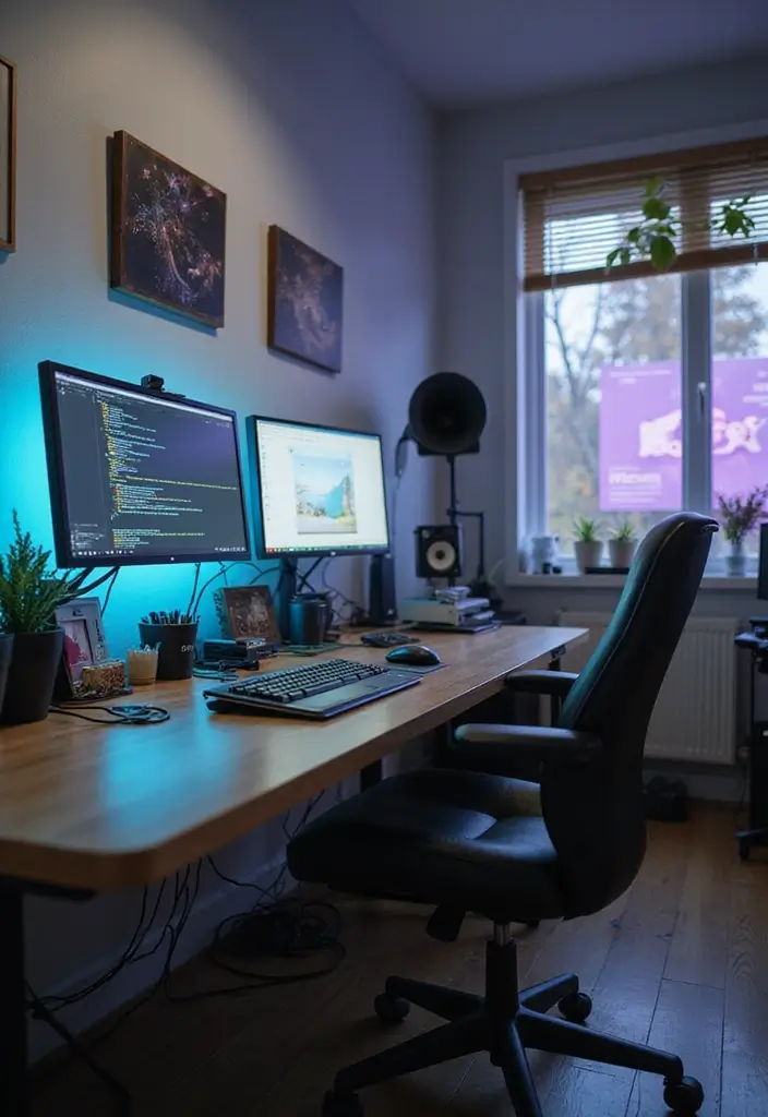 18 Two Desk Home Office Layouts for Productivity - 11. Tech-Savvy Dual Workspaces