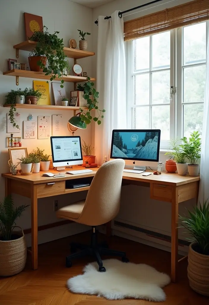 18 Two Desk Home Office Layouts for Productivity - 5. Desk Corner with Personal Touches