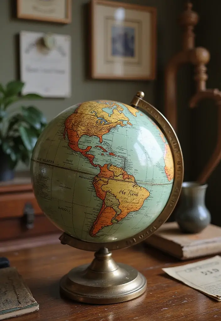 18 Vintage Office Decor Ideas That Feel Timeless - 10. Decorative Globes