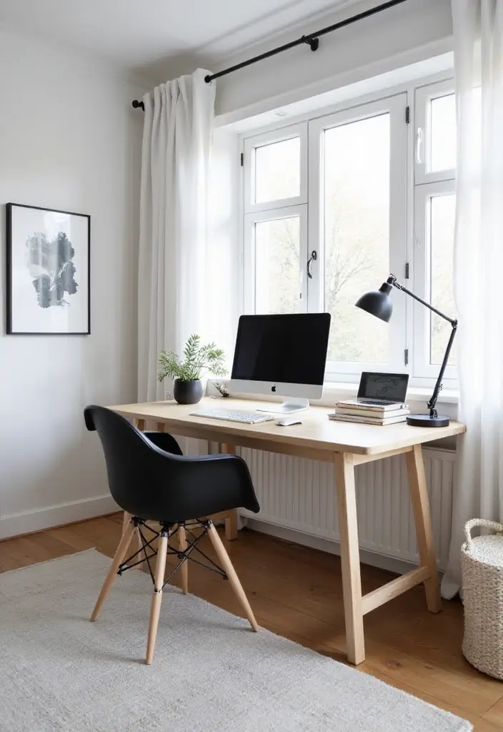 20 Black & White Home Office Designs That Always Work - 1. Simple Scandinavian Vibe