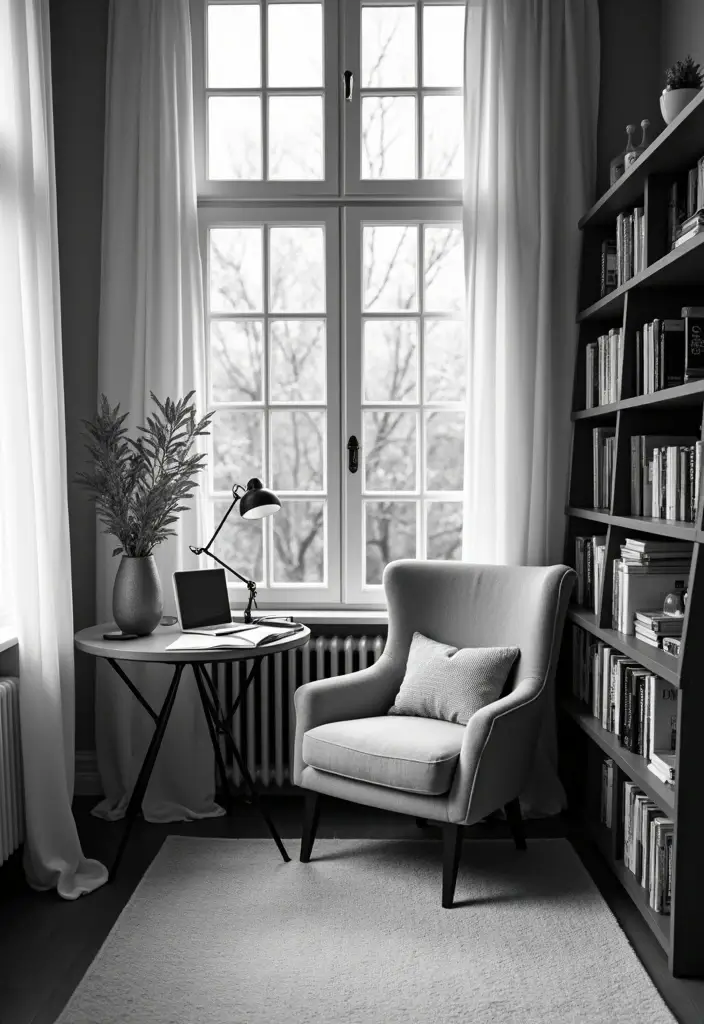 20 Black & White Home Office Designs That Always Work - 13. Cozy Reading Nook