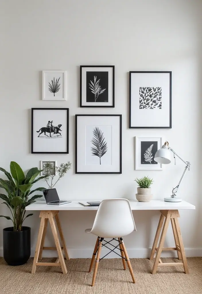 20 Black & White Home Office Designs That Always Work - 16. Strategic Wall Art