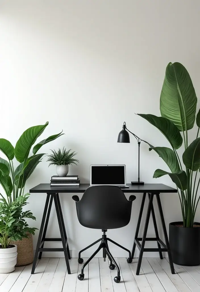 20 Black & White Home Office Designs That Always Work - 18. Fresh Green Accents