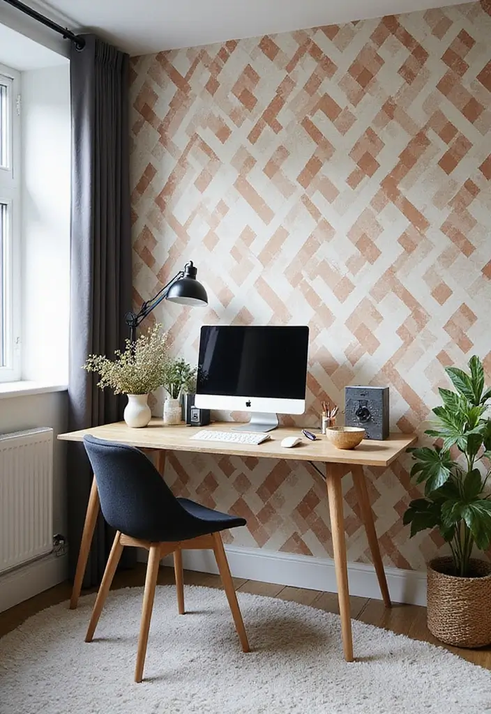 20 Black & White Home Office Designs That Always Work - 2. Bold Geometric Patterns