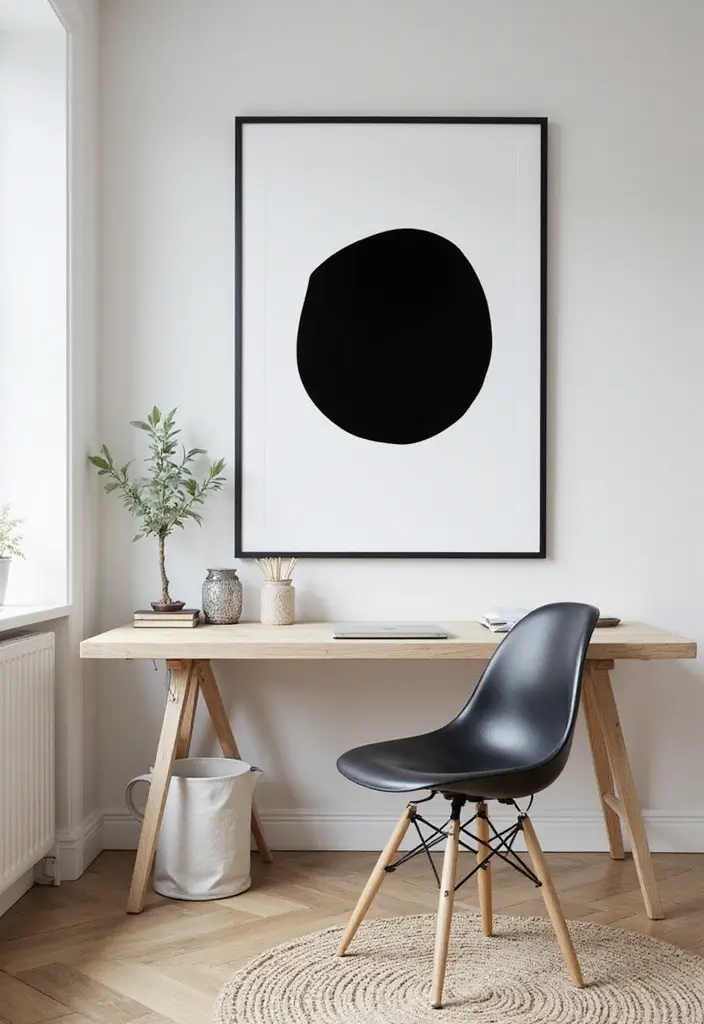 20 Black & White Home Office Designs That Always Work - 8. Modern Art Inspired