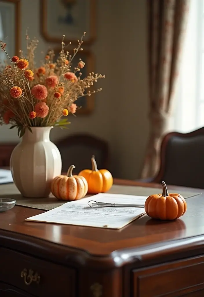 20 Fall Office Decor Ideas for a Cozy Vibe - 3. Seasonal Centerpiece