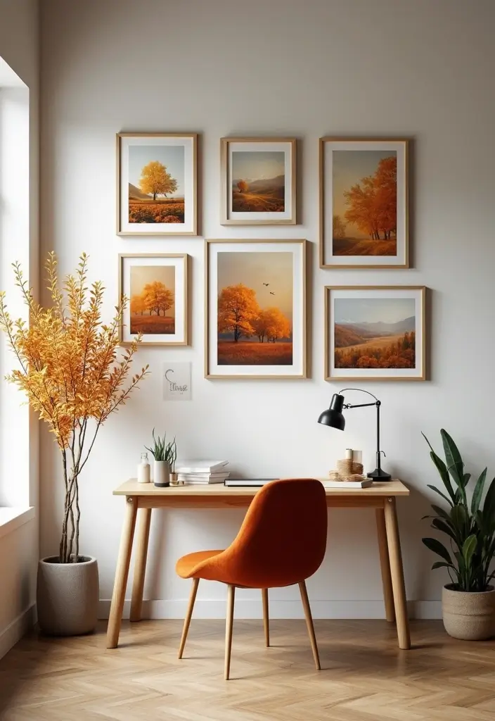 20 Fall Office Decor Ideas for a Cozy Vibe - 5. Nature-Inspired Art