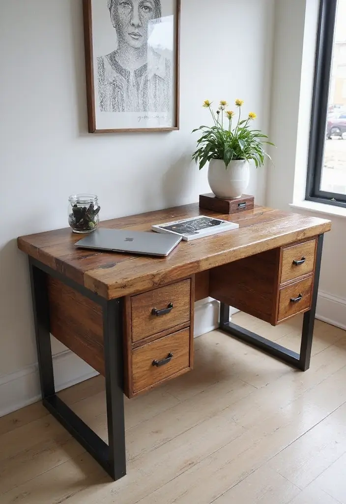 20 Modern Office Decor Ideas You’ll Love - 1. Reclaimed Wood Desks
