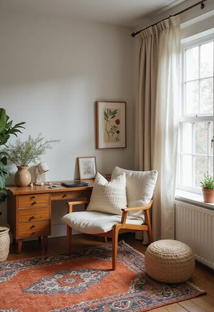 21 Home Office Layout Ideas That Maximize Space - 16. Cozy Textiles
