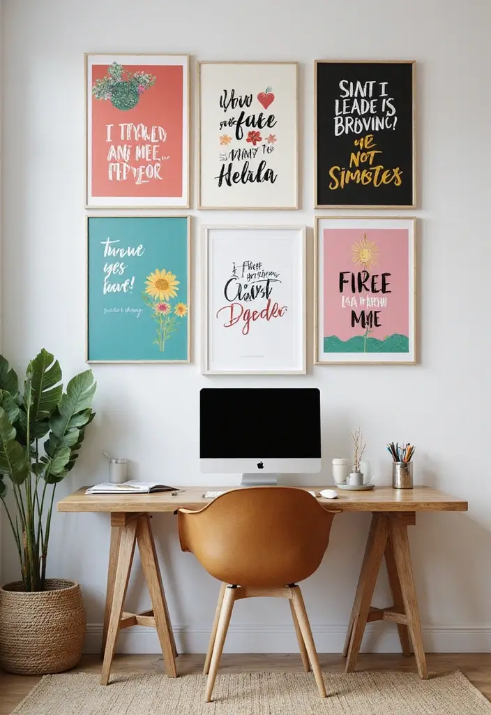21 Home Office Layout Ideas That Maximize Space - 18. Inspirational Wall Art