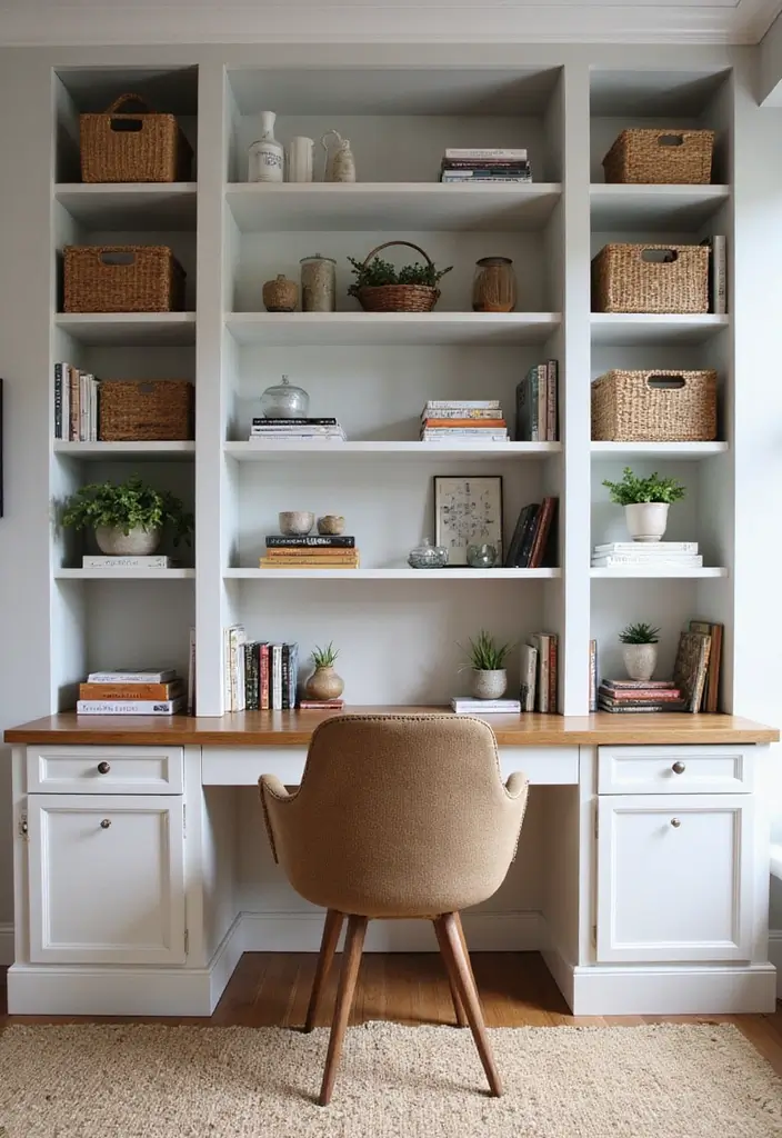 21 Home Office Layout Ideas That Maximize Space - 19. Built-In Shelves