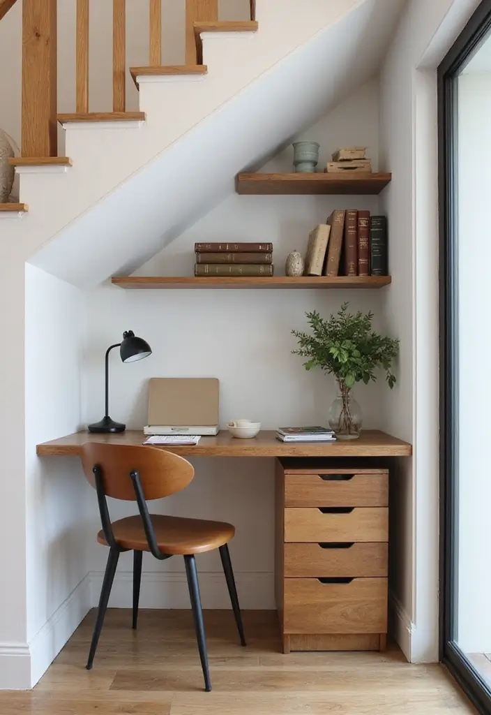 21 Home Office Layout Ideas That Maximize Space - 4. Under-Stairs Office Nook
