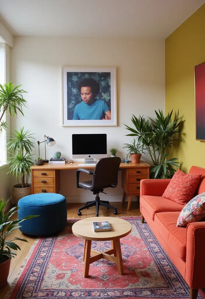 22 Living Room Office Combos That Actually Work - 18. Bold Accents