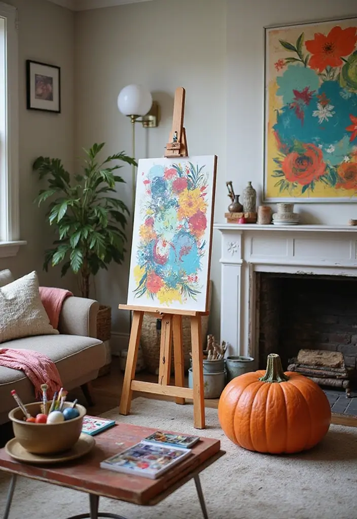 22 Living Room Office Combos That Actually Work - 7. Artistic Workspace