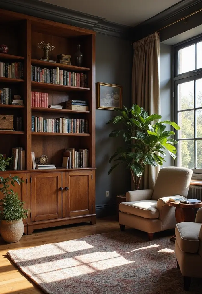 22 Living Room Office Combos That Actually Work - 8. Cozy Library Office